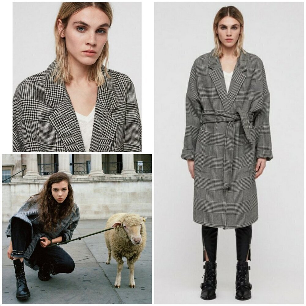 💕ALLSAINTS💕 Lara Check Coat  ~ Black and White Check Print XS NWOT